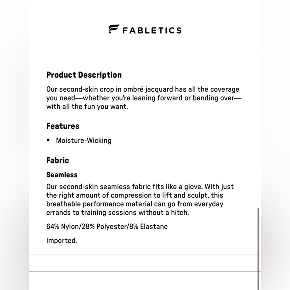 Fabletics || NWOT Kerri Seamless Crop Tank (S) - Picture 9 of 9